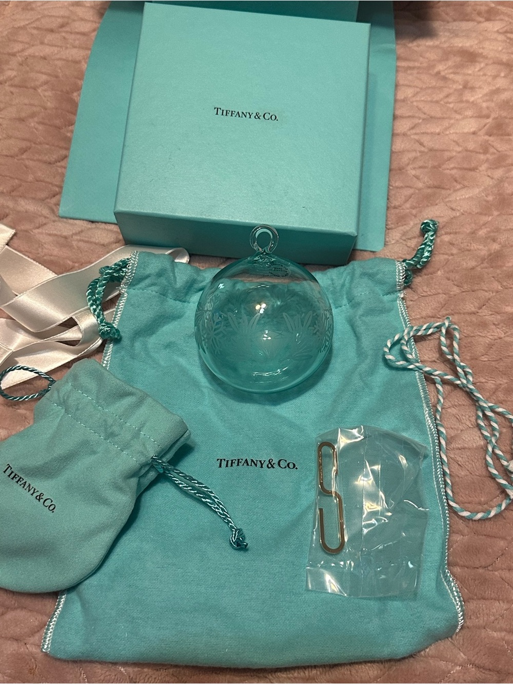 Tiffany & Co. CG Tiffany Etched Glass Ornament with Pouch.